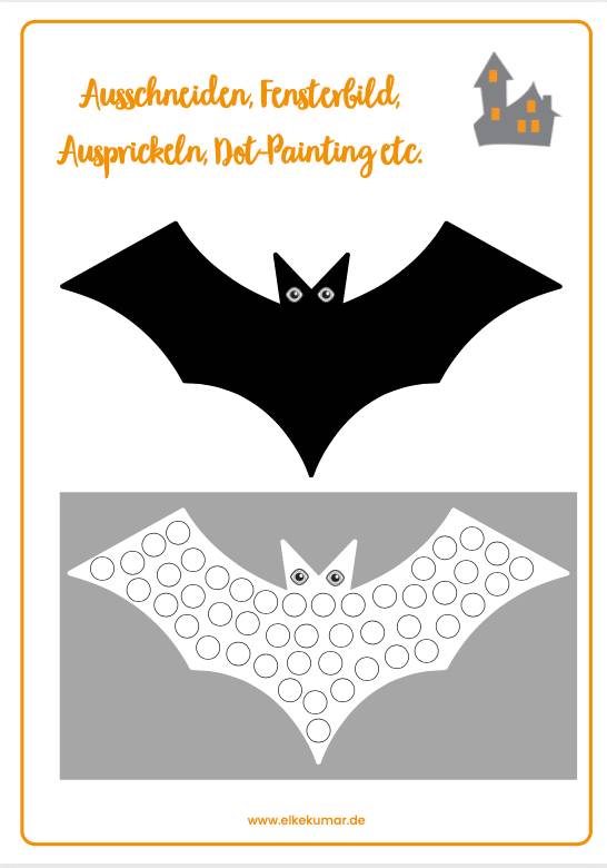 Bild zeigt Übungsblatt mit einer Fledermaus